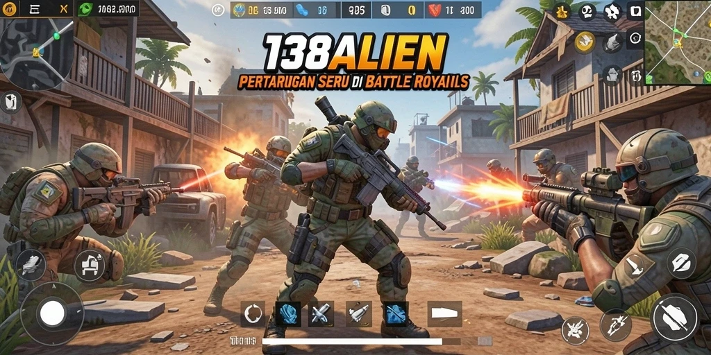 Gameplay seru 138ALIEN menunjukkan pertarungan strategis di arena Battle Royale.