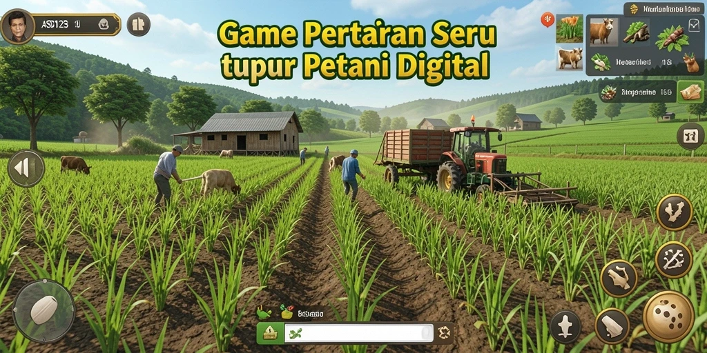 Tangkapan layar gameplay ASD123 menampilkan ladang yang hijau dan subur.