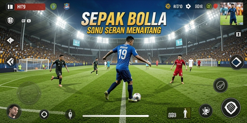 Tampilan gameplay sepak bola yang seru dan interaktif.