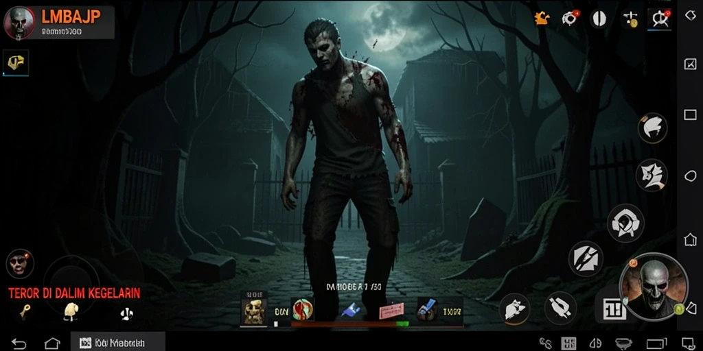 Tampilan gameplay menegangkan di dunia horor LMBAJP.