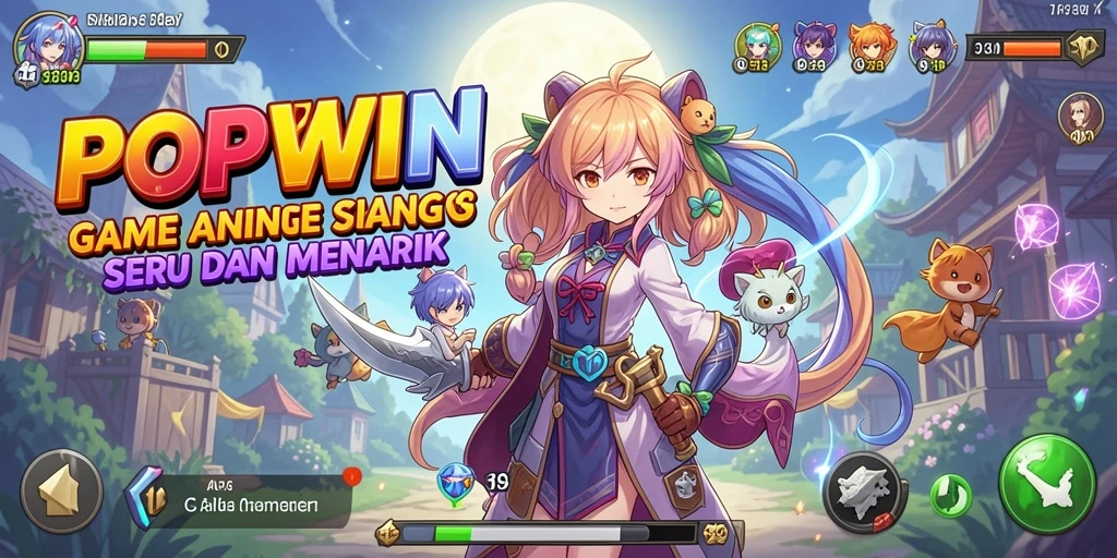 Tampilan seru dari gameplay POPWIN yang penuh warna dan karakter Anime.